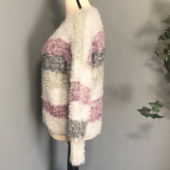 WILD FABLE Fuzzy Purple Glitter Long Sleeve Sweatr - Picture 3 of 5